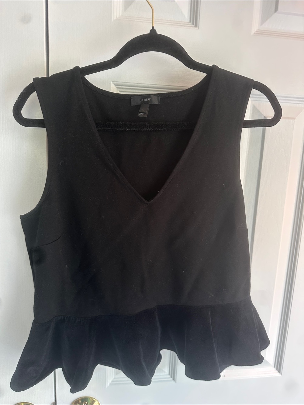 J. Crew Black V-Neck Sleeveless Peplum Camisole